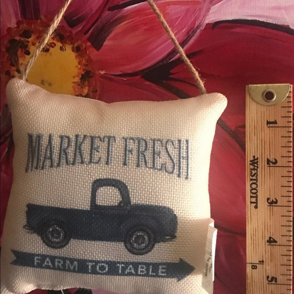 Blue truck farm house decorative pillow
